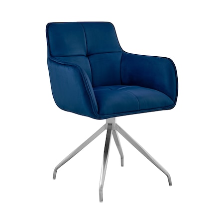 Armen Living Noah Dining Room Accent Chair in Blue Velvet and Brushed Stainless Steel Finish LCNHCHBLU